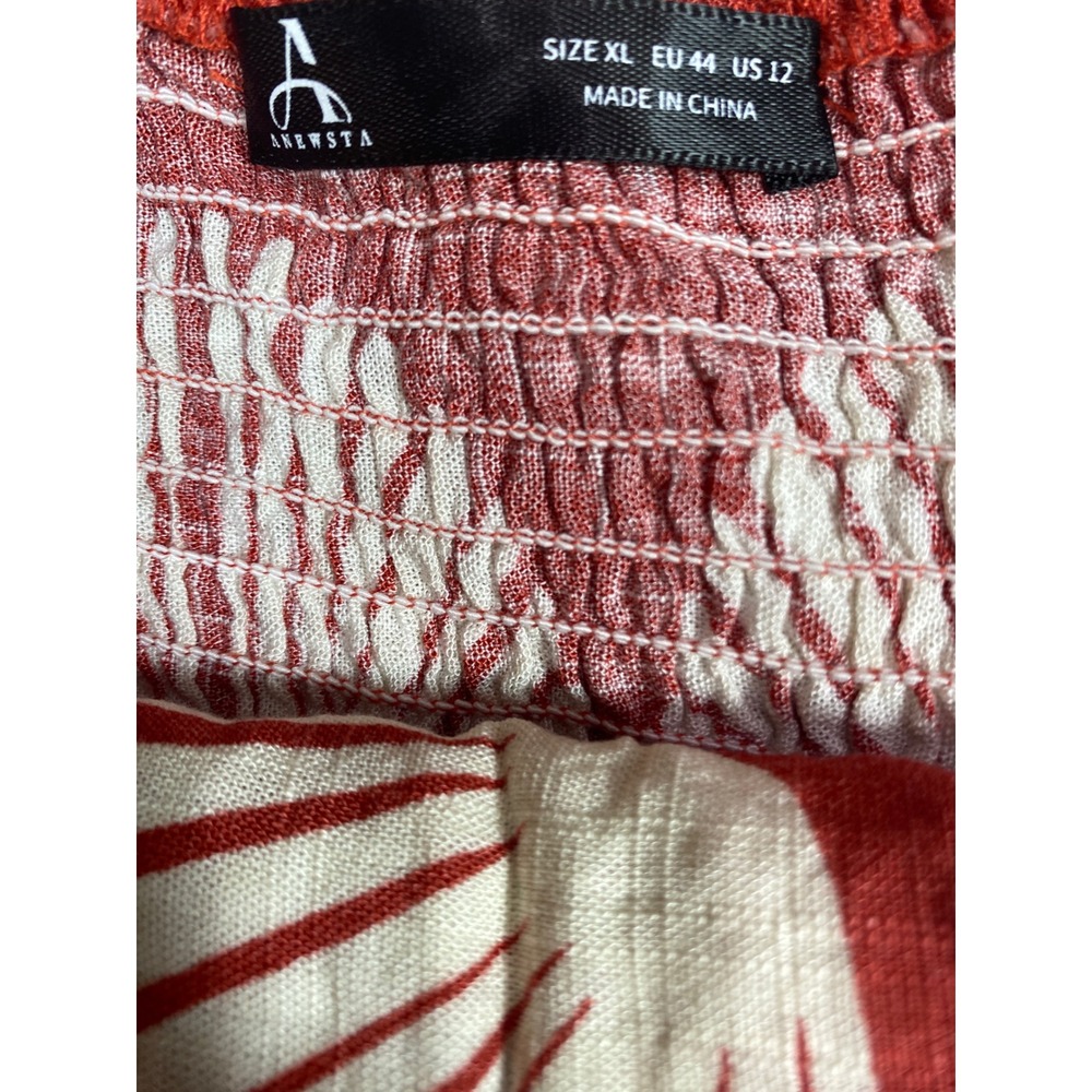 Anewsta Shell Print Crochet Trim Maxi Dress XL Boho Smocked Back Beachy Vacay - Picture 3 of 15